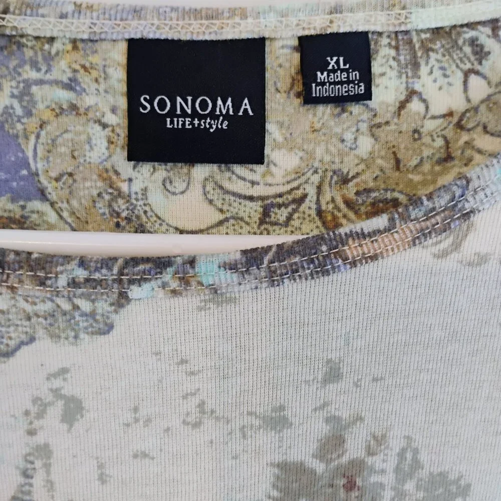 SONOMA XL Embellished Paisley Ribbed Knit Top 3/4 Sleeve Boho Shimmer